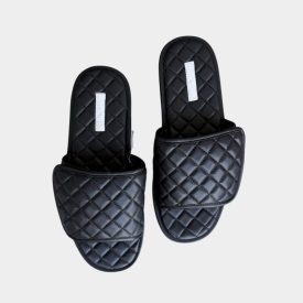 H&M női fekete steppelt tépőzáras papucs
